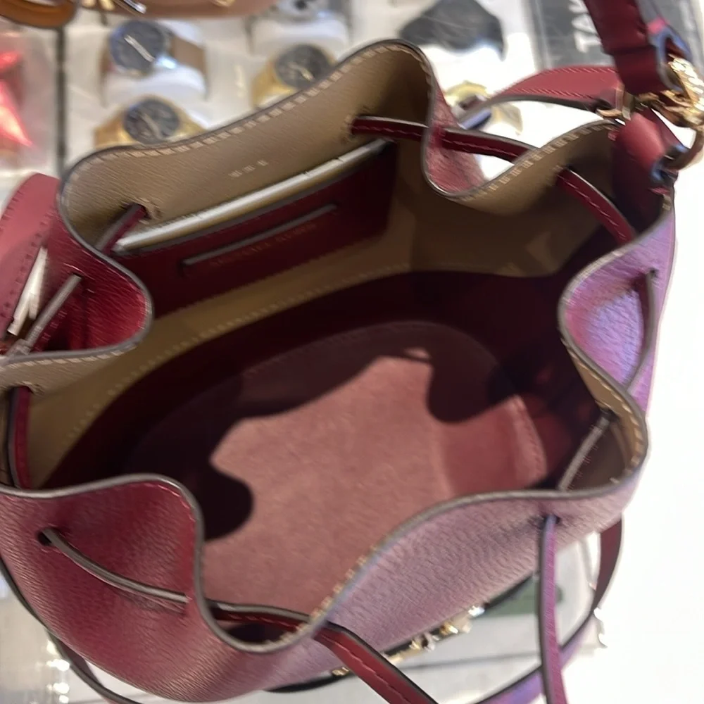 MICHAEL KORS  Reed Medium Pebbled Leather Bucket Bag Dark Cherry  NWT